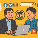 未来を見据える中小企業経営者が、ノートPCでWebマーケティング計画を立てている