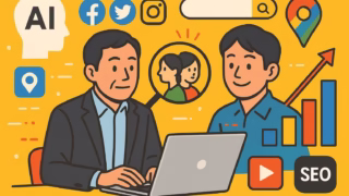 未来を見据える中小企業経営者が、ノートPCでWebマーケティング計画を立てている